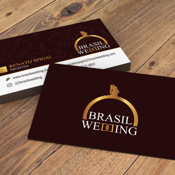 Criação de cartões de visita para Brasil Wedding, empresa especializada em casamentos e festas.