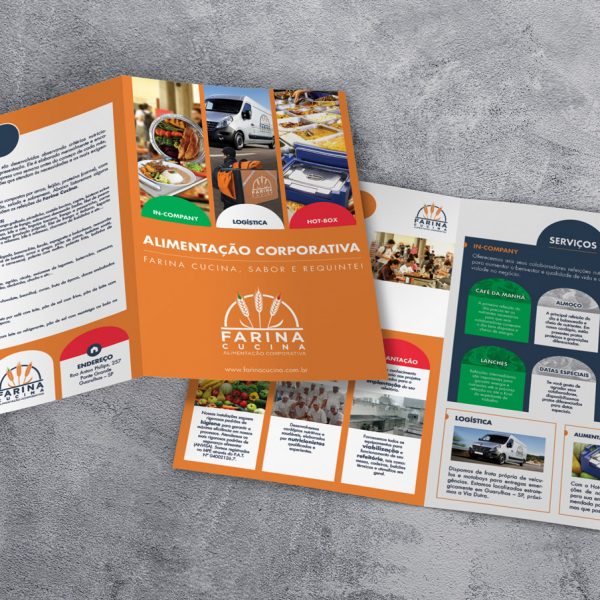 Criação de folder para Farina Cucina, empresa do ramo alimentício em Guarulhos - SP, ele tanto apresenta a empresa quanto disponibiliza mostra alguns serviços.