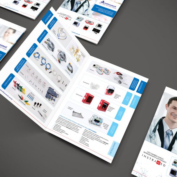 Criação de folder com uma dobra para Infusomed, empresa especializada na comercialização de produtos hospitalares e representante oficial da Instramed.