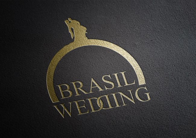 Criação de logo para empresa de decoração e festas de casamento Brasil Wedding, estilo vintage e flat mesclados.