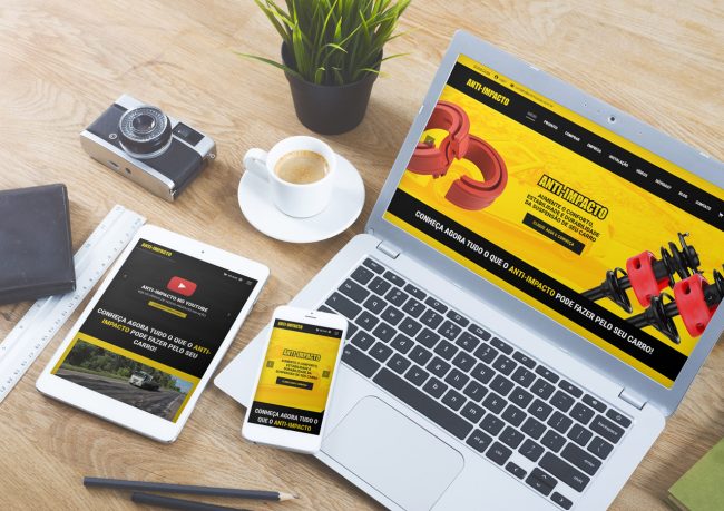 Criação e desenvolvimento de website para Anti-Impacto, empresa que trouxe um produto inovador para melhorar a suspensão de automóveis/carros.