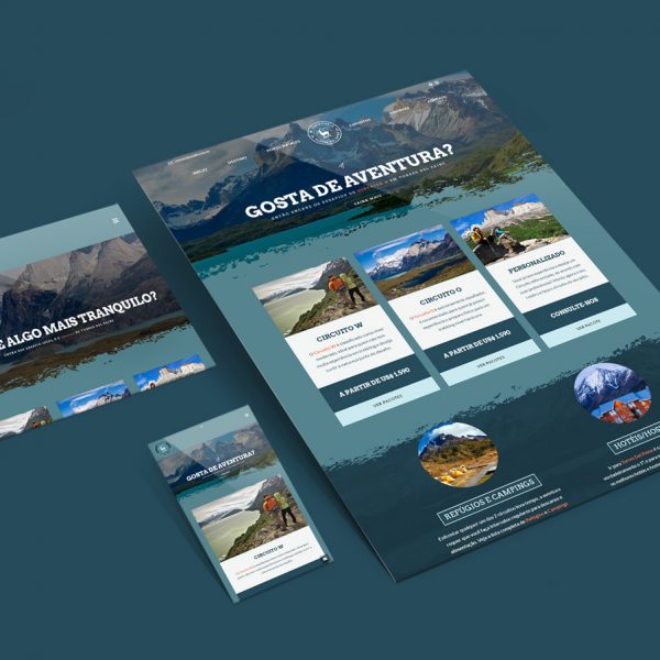 Criação de site para Circuitos Torres del Paine, empresa especializada em viagens e turismo para este famoso destino chileno. O site permite que você configure sua aventura tanto no circuito O quanto no circuito W.