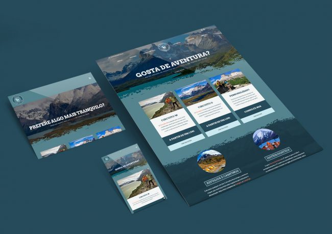 Criação de site para Circuitos Torres del Paine, empresa especializada em viagens e turismo para este famoso destino chileno. O site permite que você configure sua aventura tanto no circuito O quanto no circuito W.