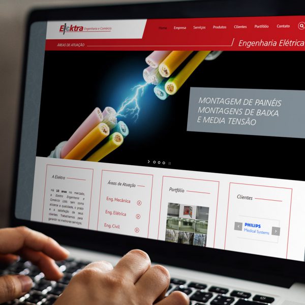 Criação de website para Elektra Engenharia e Comércio, empresa especializada nos setores de engenharia elétrica, mecânica e cívil, localizada em São Paulo - SP.