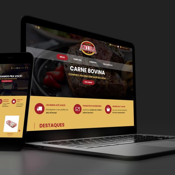 Criação + desenvolvimento de e-commerce / loja virtual site para a casa de carnes / açougue Aruba, todo feito em Wordpress com SEO.