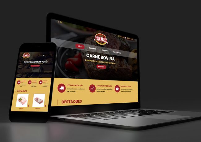 Criação + desenvolvimento de e-commerce / loja virtual site para a casa de carnes / açougue Aruba, todo feito em Wordpress com SEO.